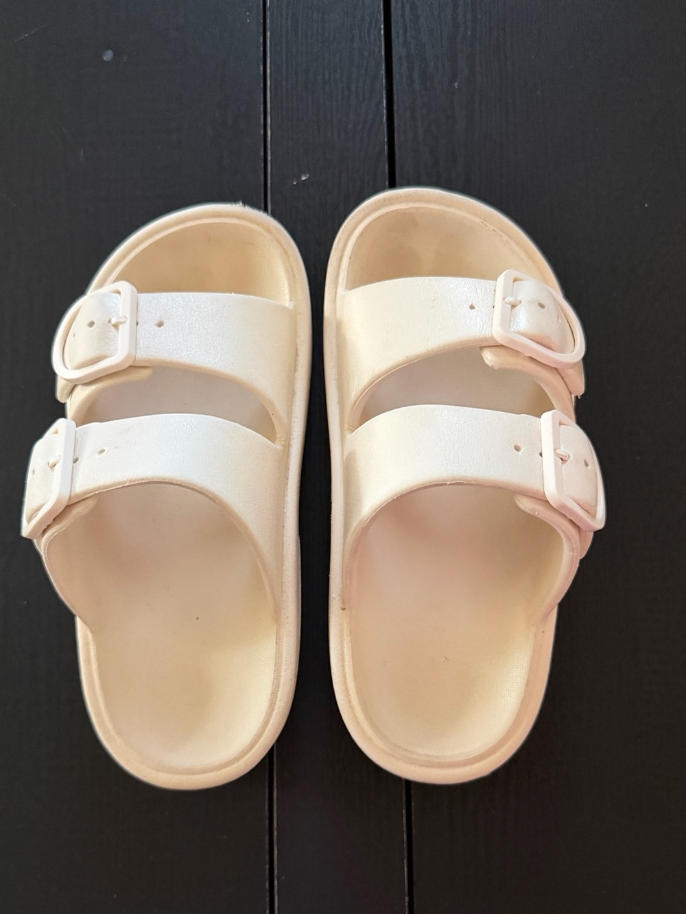 Kids Double-Buckle Slide Sandals in Cream — Lightweight Comfort